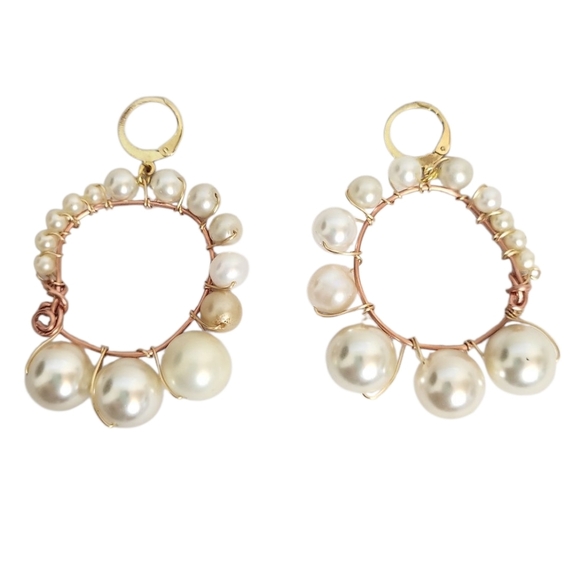 18K Gold Plated Faux Pearl Cooper Hoop Huggie Earring - Picture 4 of 6